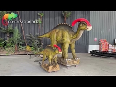 Simulación de dinosaurios animatrónicos personalizados Parasaurolophus con bebé para la atracción