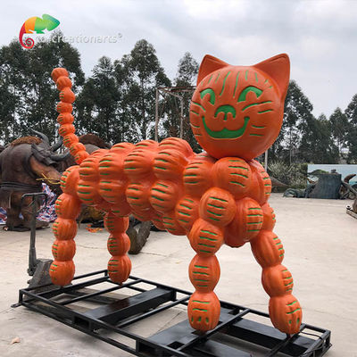 Figura robótica de fibra de vidrio duradera gato calabaza para la decoración del festival de Halloween